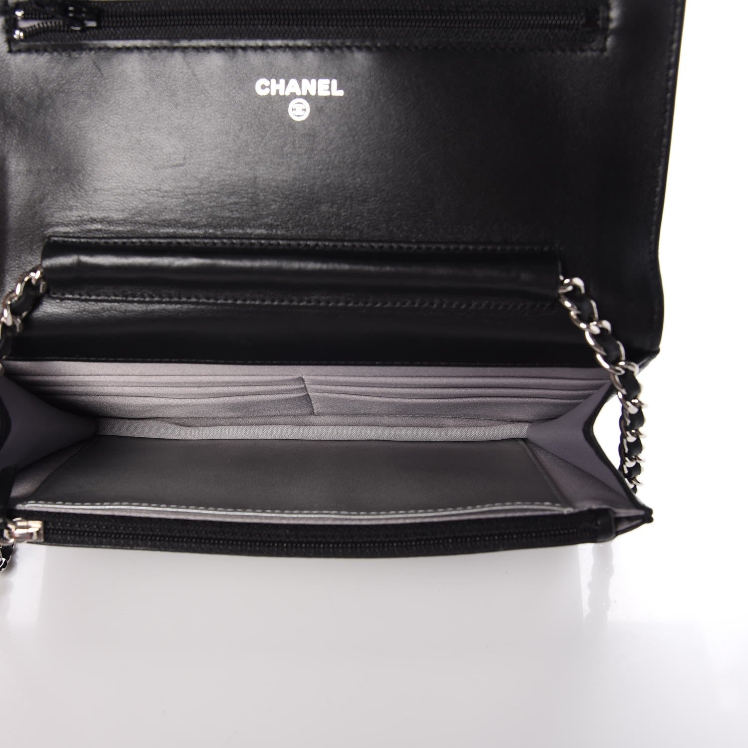 Chanel Lambskin Camellia Embossed Wallet On Chain WOC Black 5 of 10