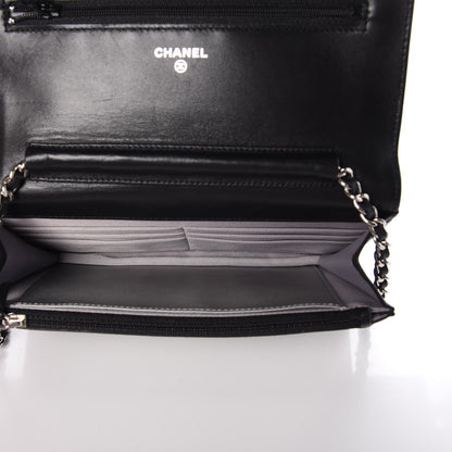 Chanel Lambskin Camellia Embossed Wallet On Chain WOC Black 5 of 10