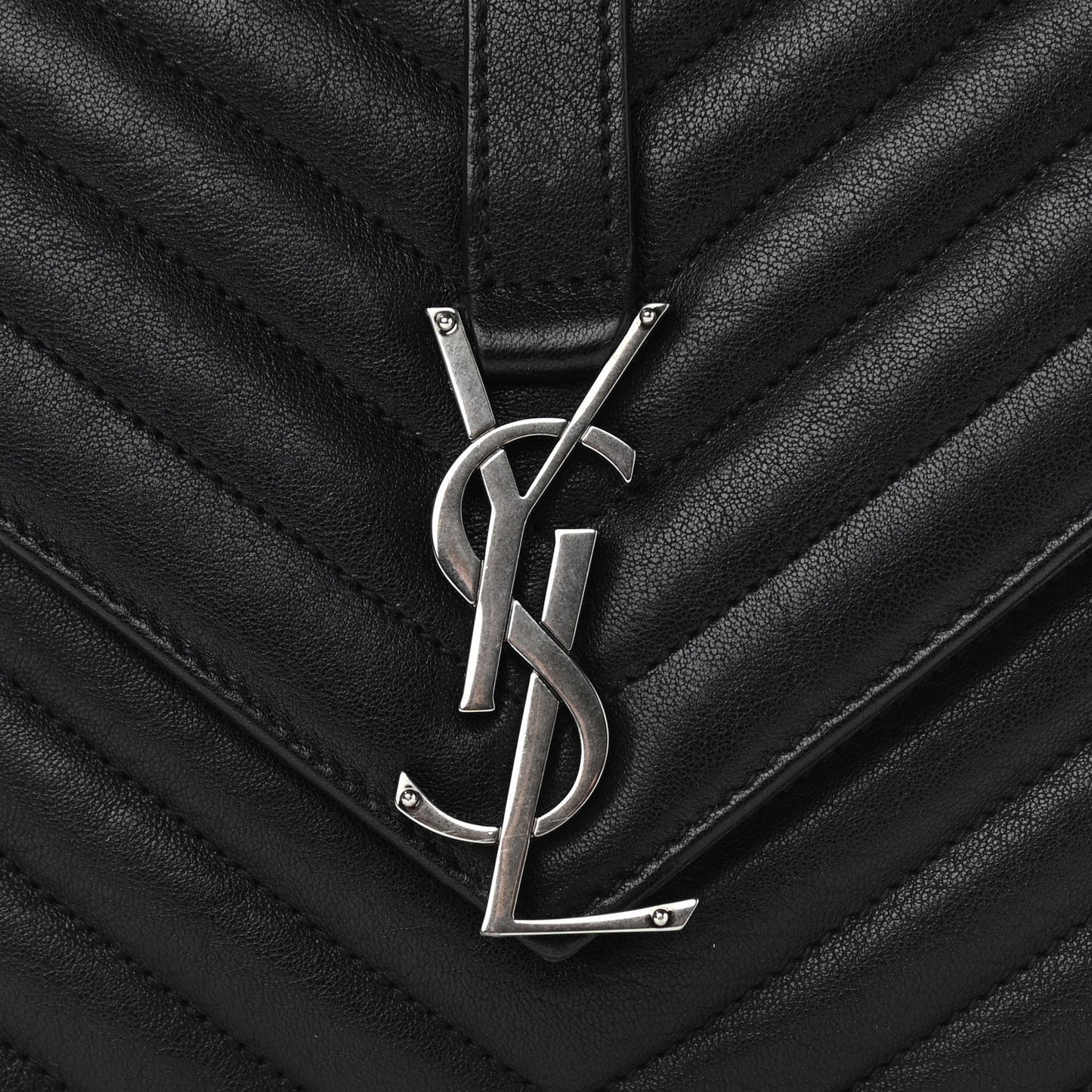 Sheepskin Matelasse Chevron Monogram Medium College Bag Black