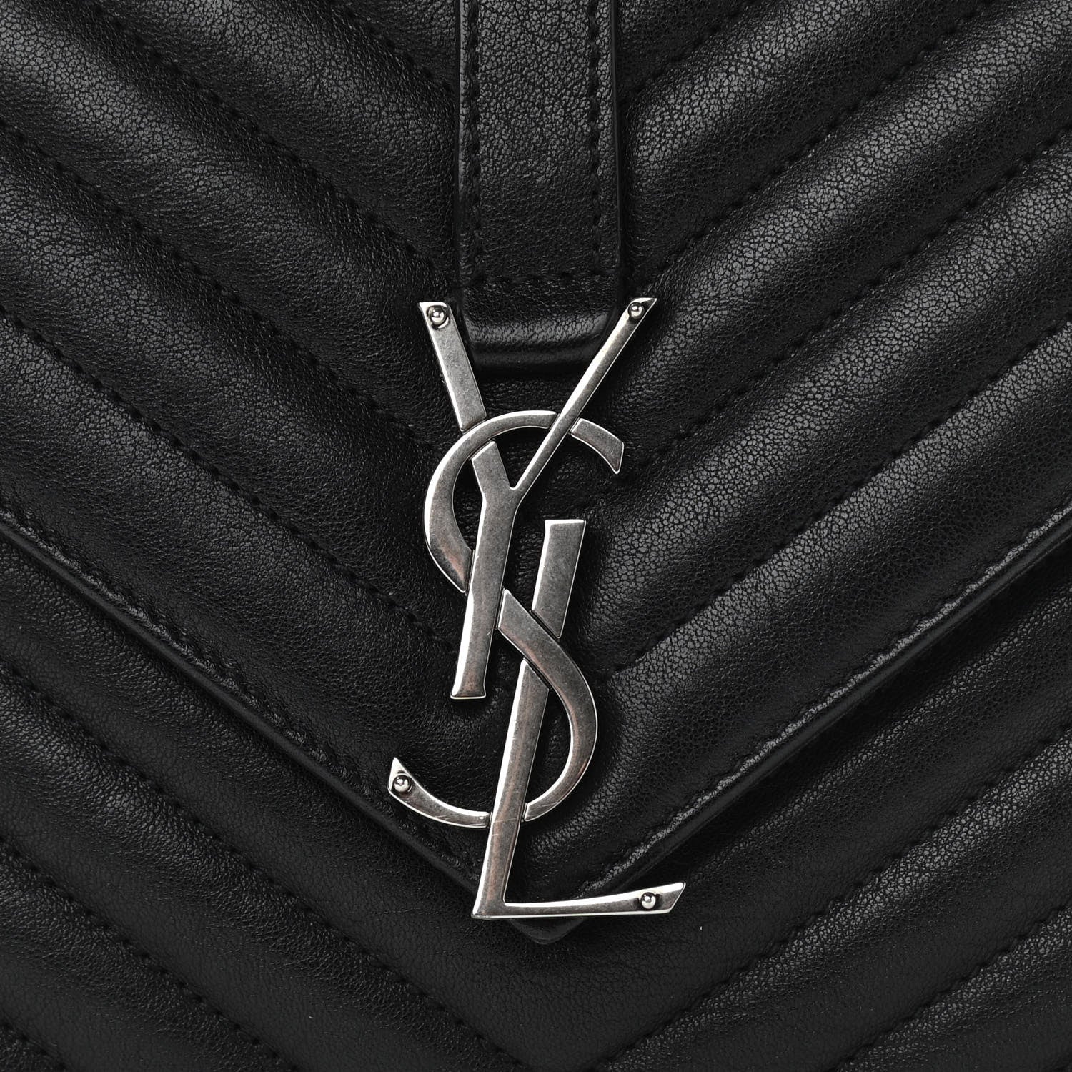 Saint Laurent Sheepskin Matelasse Chevron Monogram Medium College Bag Black 9 of 11