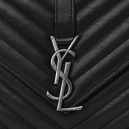 Saint Laurent Sheepskin Matelasse Chevron Monogram Medium College Bag Black 9 of 11