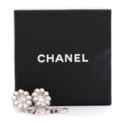 Chanel Crystal Pearl Coco Mark CC Drop Earrings Silver 5 of 5