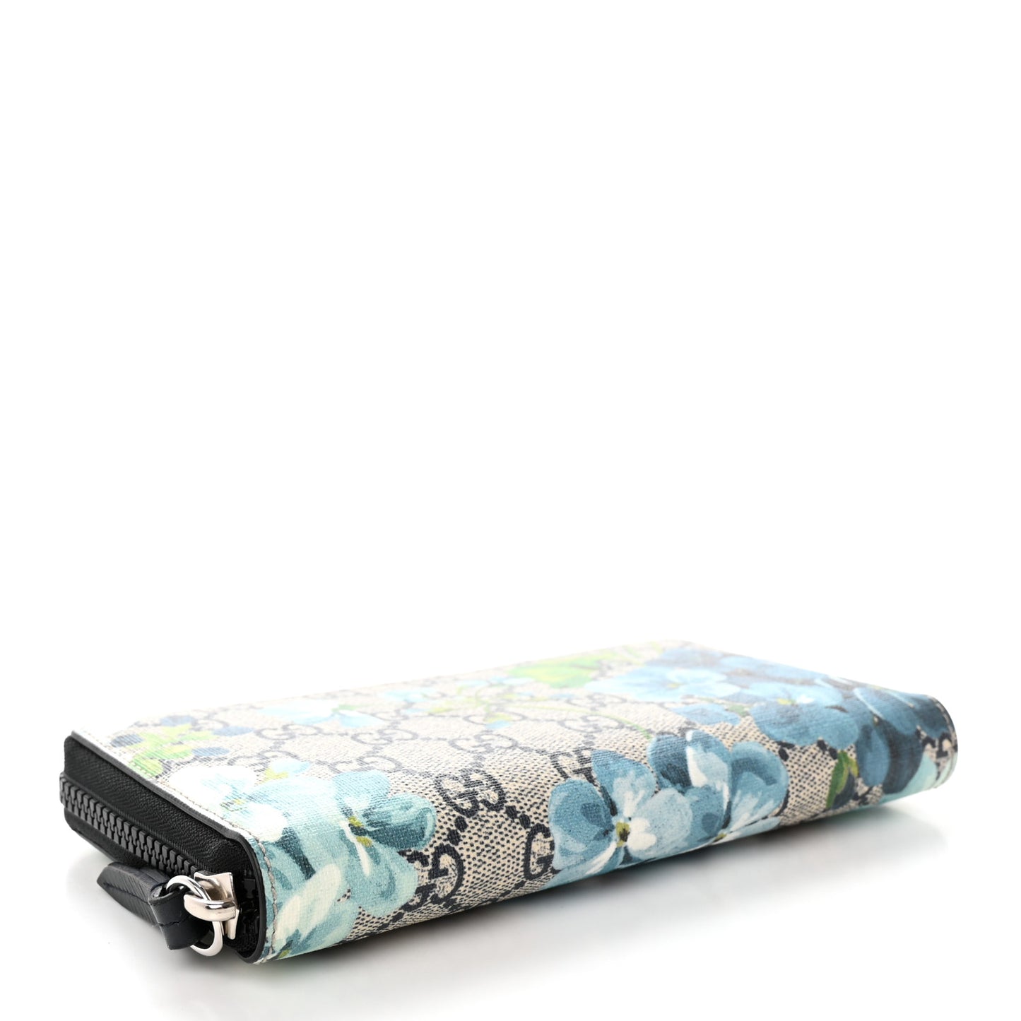 GG Supreme Monogram Blooms Zip Around Wallet Blue