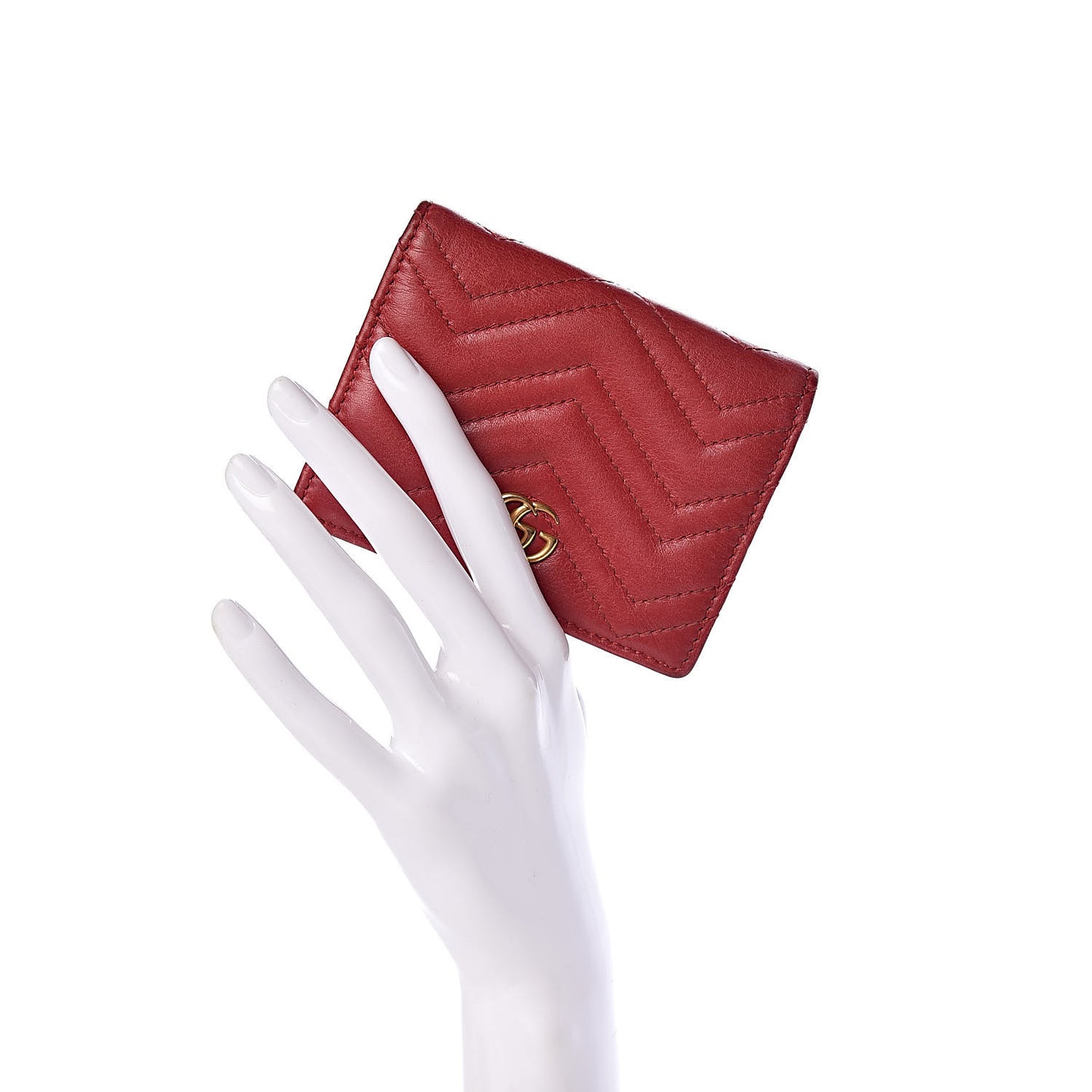 Calfskin Matelasse GG Marmont Card Case Hibiscus Red