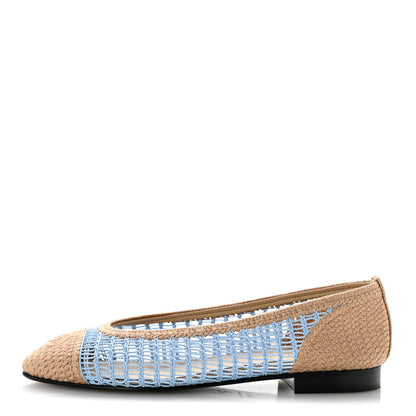 Chanel Raffia CC Cap Toe Ballerina Flats 38.5 Blue Beige 1 of 9