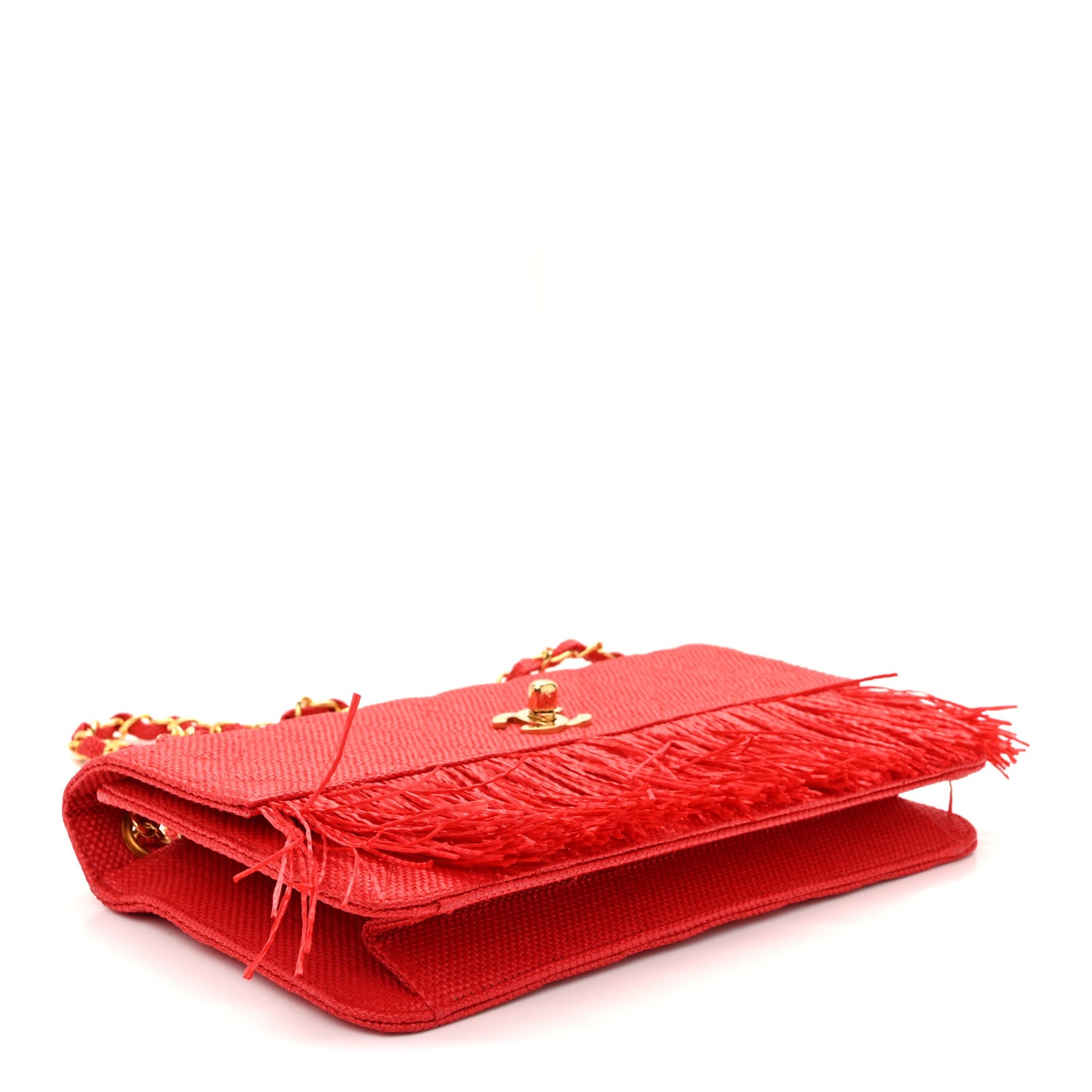Woven Raffia Quilted CC Fringe Flap Red