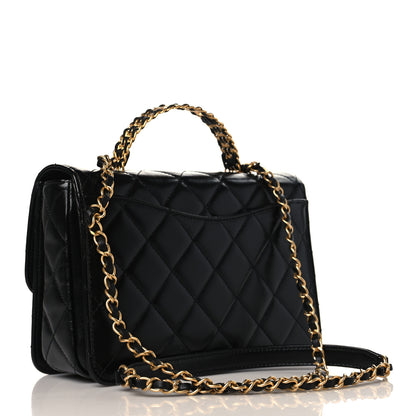 Chanel Shiny Calfskin Quilted Small Chain Top Handle Flap Black 3 of 9