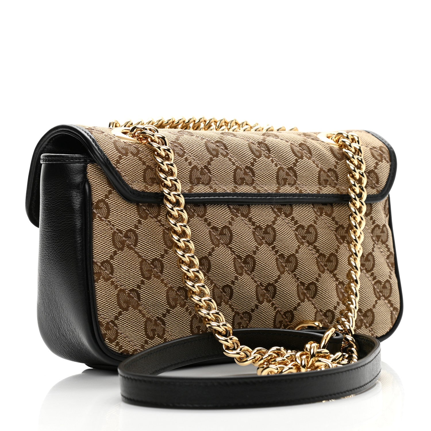 Gucci Monogram Matelasse Diagonal Mini GG Marmont Shoulder Bag Beige Black 3 of 10