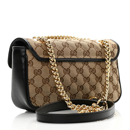 Gucci Monogram Matelasse Diagonal Mini GG Marmont Shoulder Bag Beige Black 3 of 10
