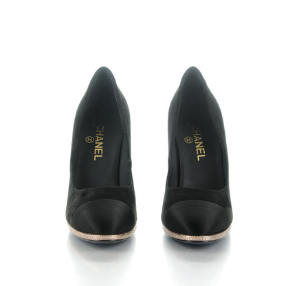 Chanel Suede Calfskin Satin Cap Toe CC Pumps 39.5 Black 2 of 7