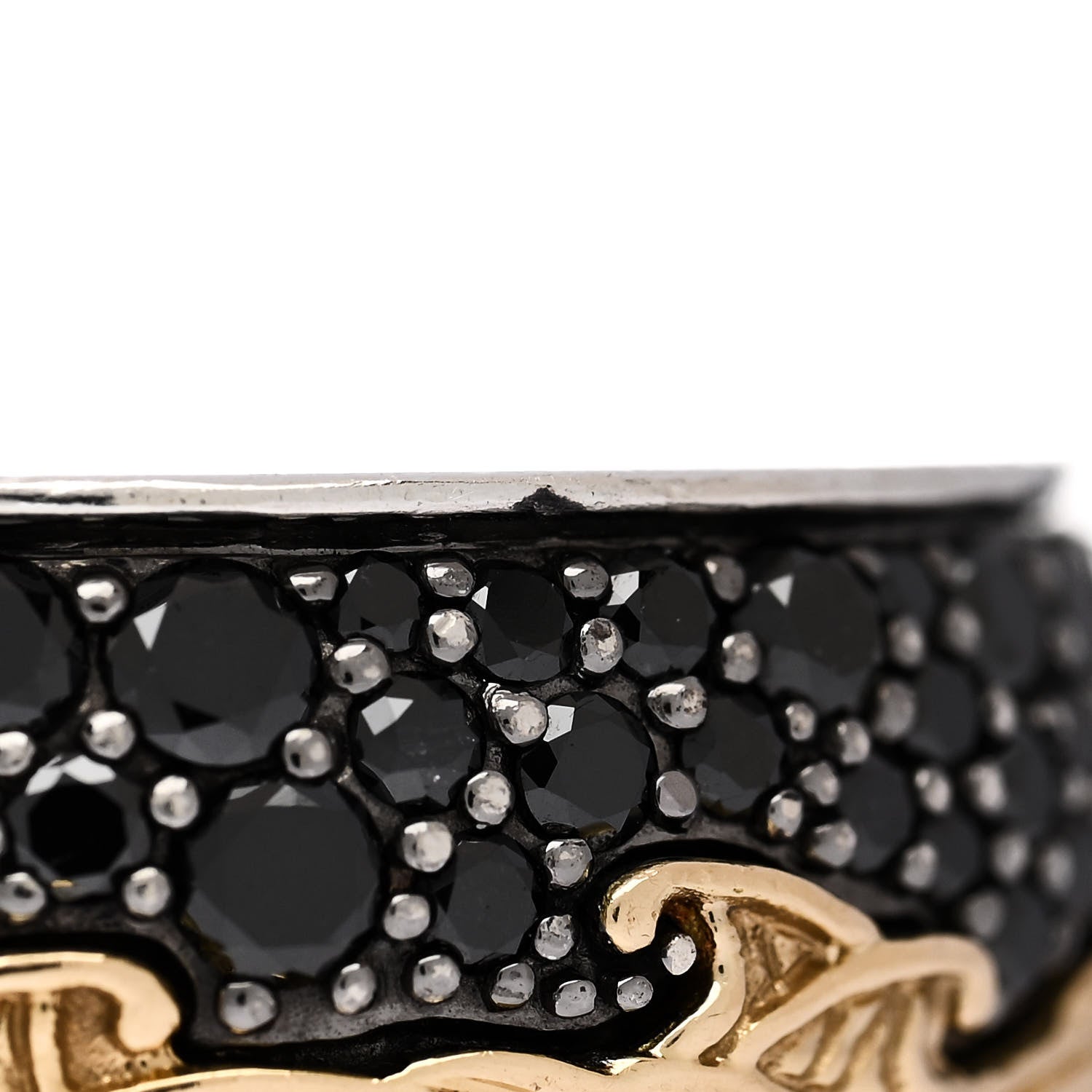 David Yurman Sterling Silver 18K Yellow Gold Black Diamond Wave Band Ring 60 9 6 of 6