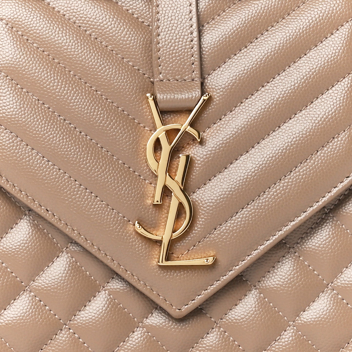 Grain De Poudre Textured Mixed Matelasse Medium Triquilt Monogram Satchel Dark Beige