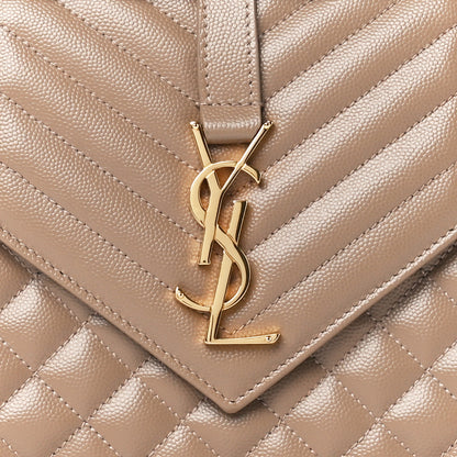 Saint Laurent Grain De Poudre Textured Mixed Matelasse Medium Triquilt Monogram Satchel Dark Beige 10 of 12