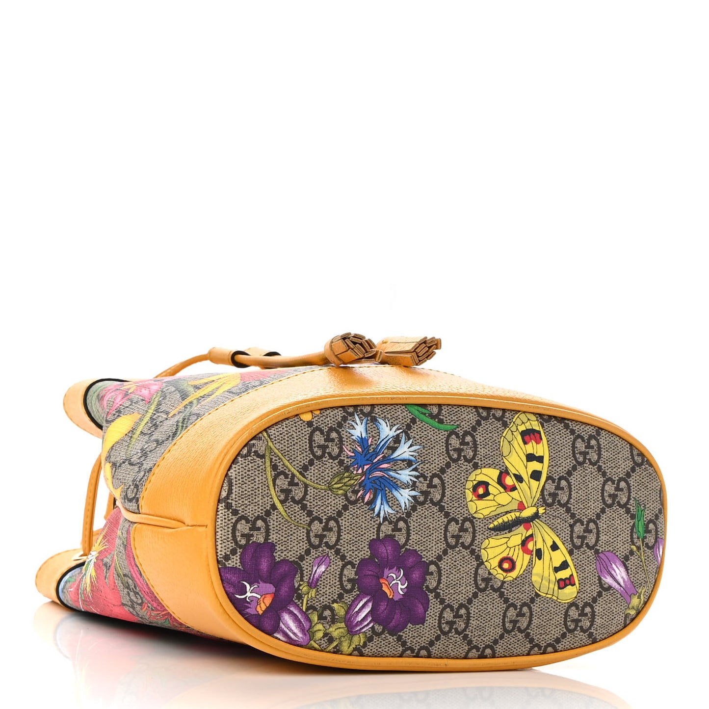 GG Supreme Monogram Flora Small Ophidia Bucket Bag Beige Multicolor Crop