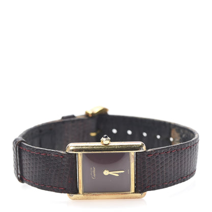 Cartier Sterling Silver Vermeil Lizard 20mm Must de Cartier Tank Quartz Watch Brown 3 of 8