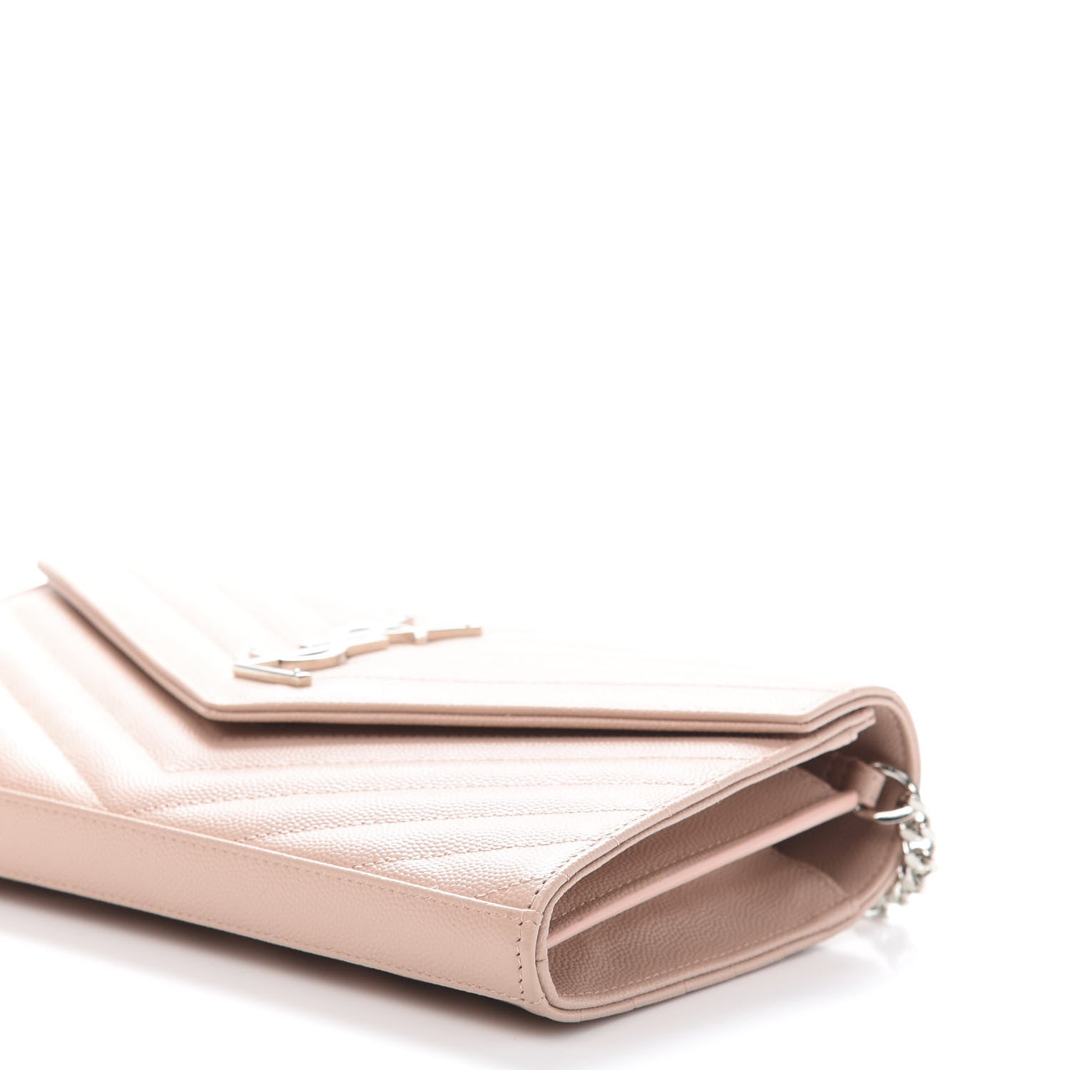 Saint Laurent Grain De Poudre Matelasse Chevron Monogram Chain Wallet Pale Pink 7 of 8