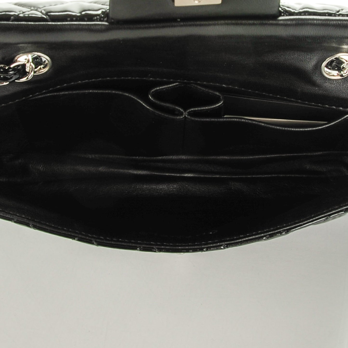 Patent Quilted East West Flap Black