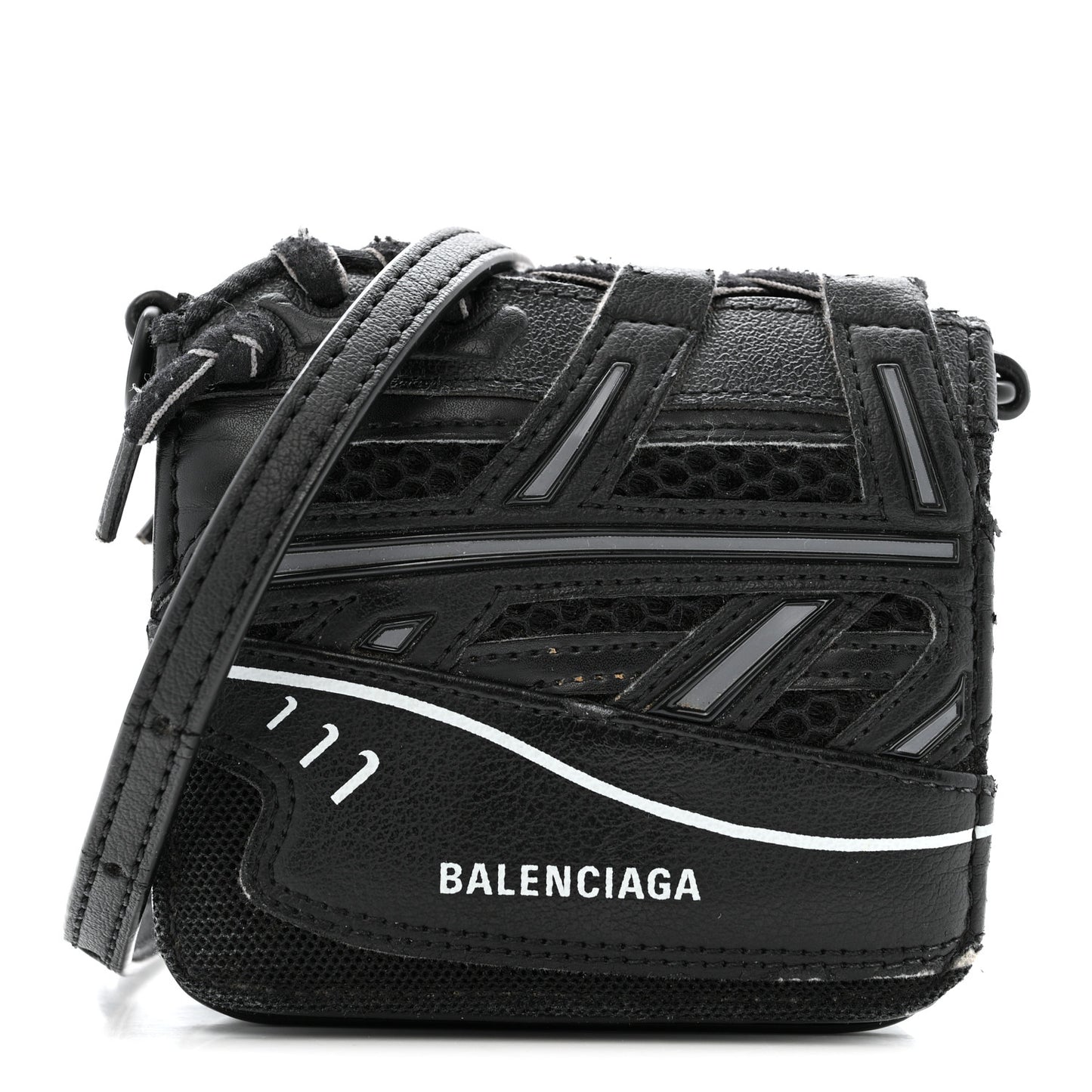 Faux Calfskin Fabric Sneakerhead Crossbody Wallet Black