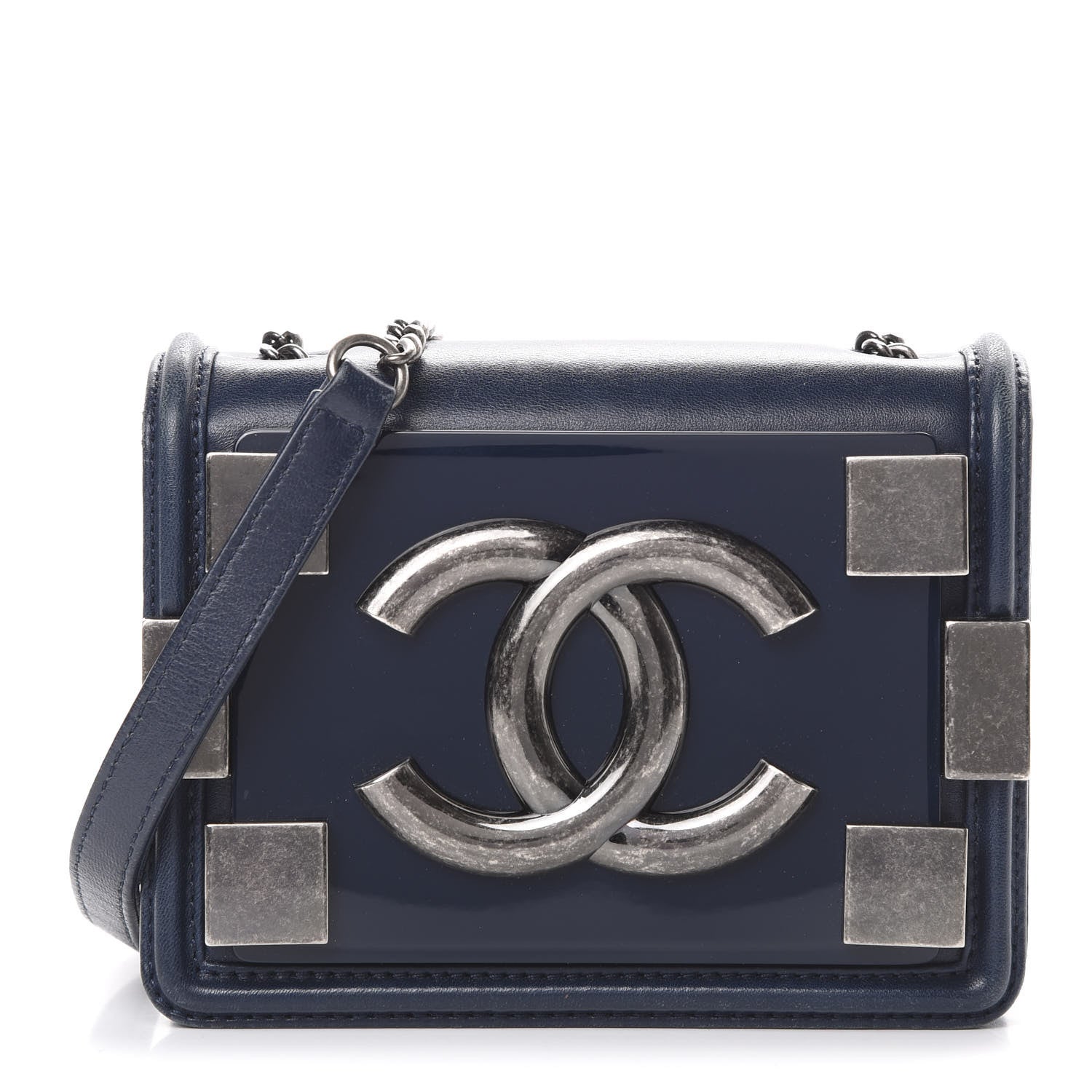 Chanel Plexiglass Patent Mini Boy Brick Flap Navy 1 of 16