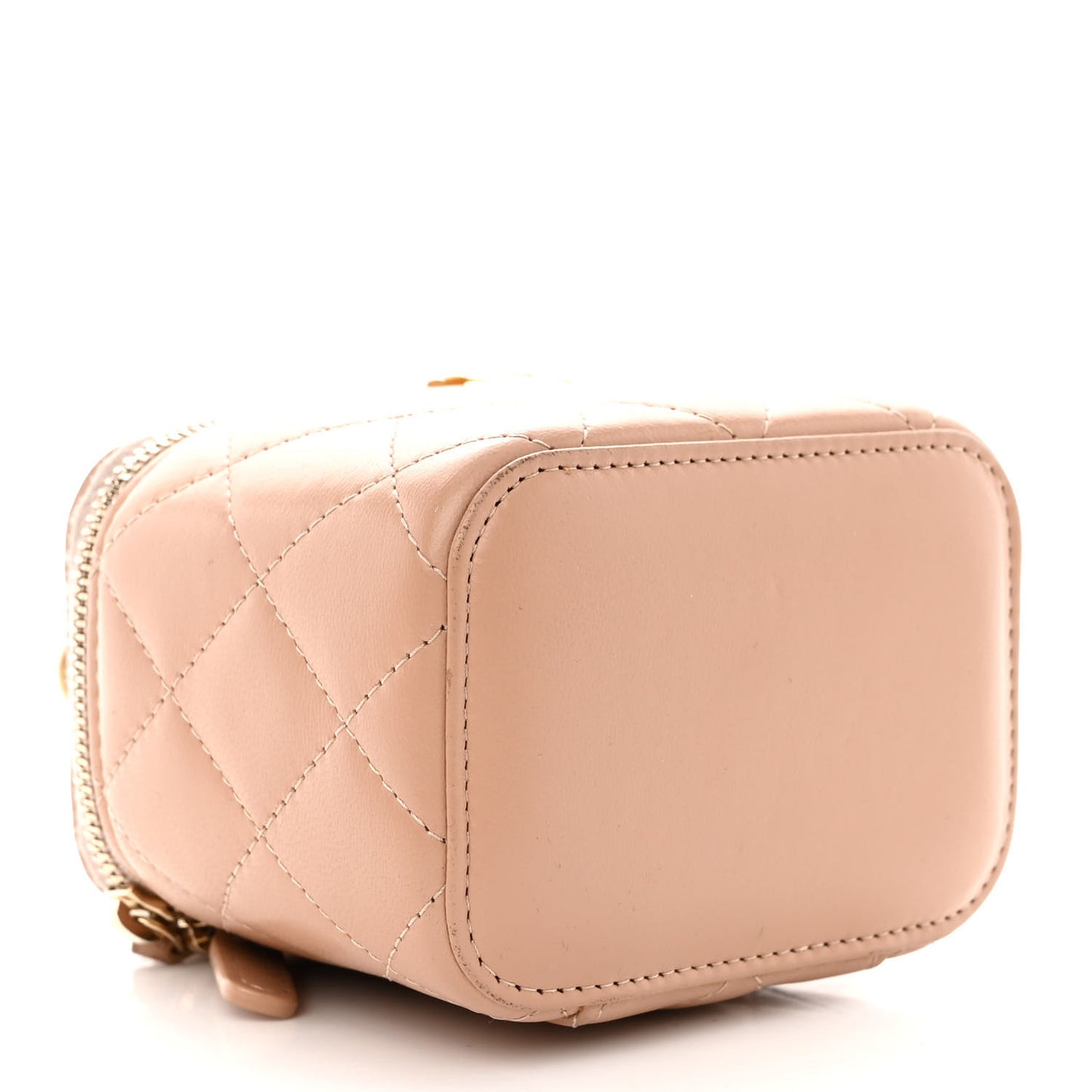 Lambskin Quilted Top Handle Mini Vanity Case With Chain Beige