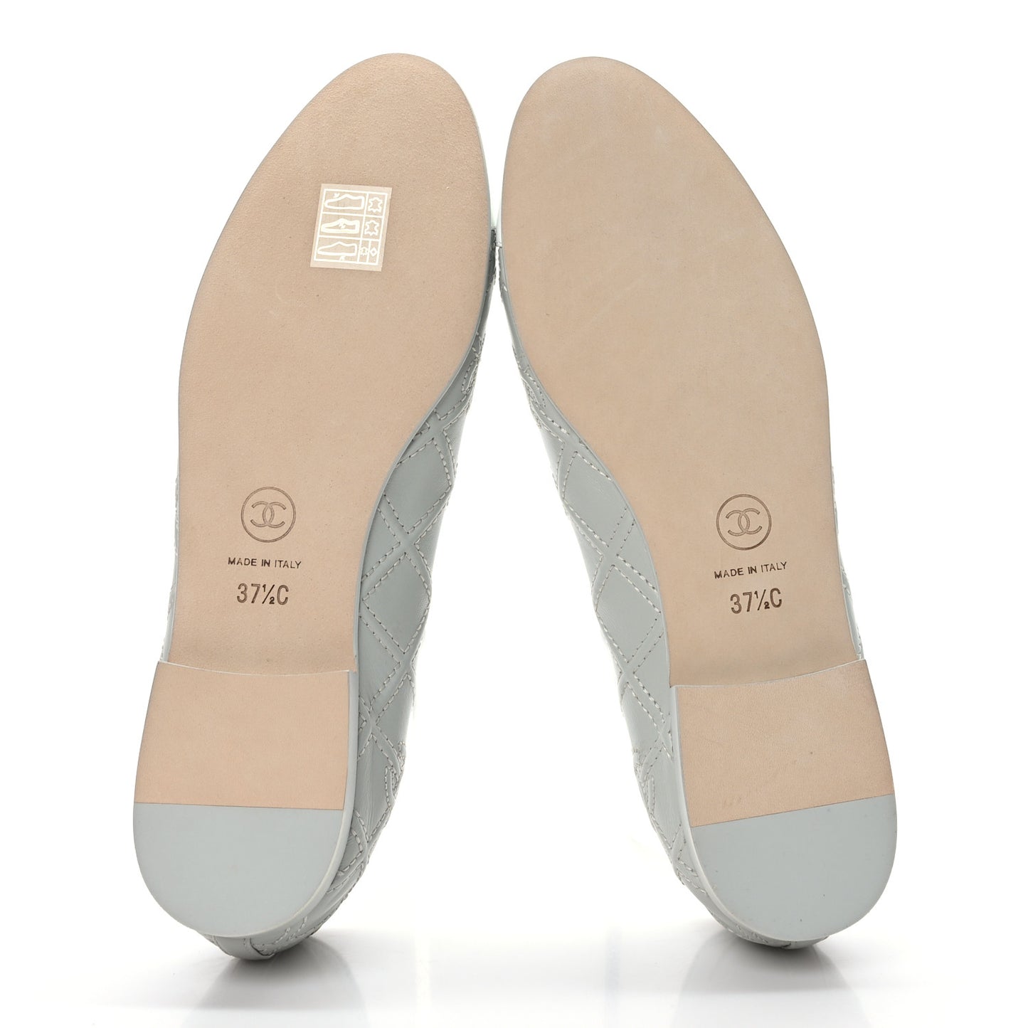 Lambskin Patent Double Stitched CC Cap Toe Ballerina Flats 37.5 Grey
