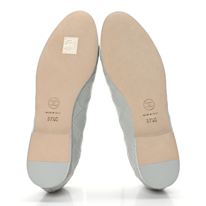 Chanel Lambskin Patent Double Stitched CC Cap Toe Ballerina Flats 37.5 Grey 5 of 8