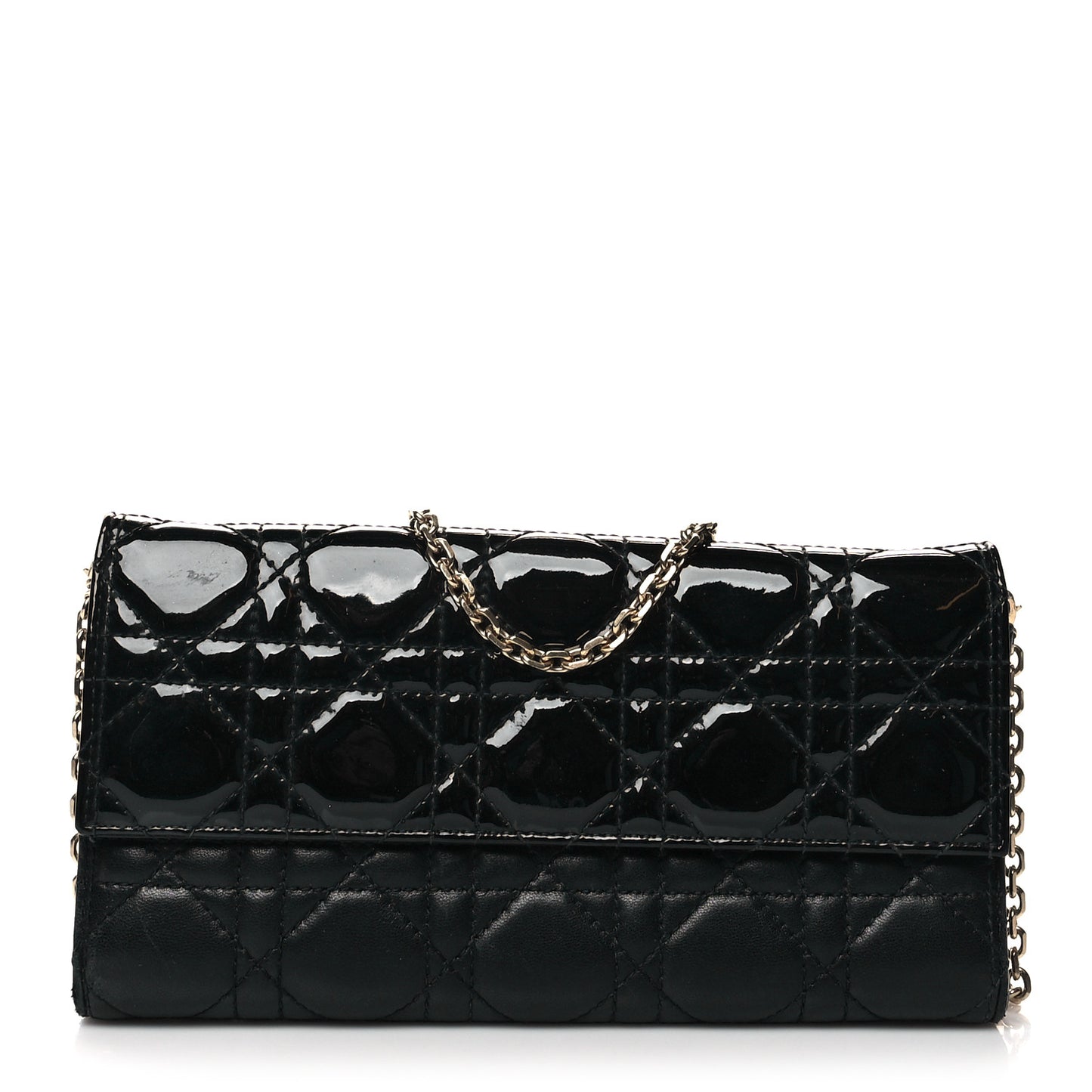 Patent Lambskin Cannage Lady Dior Rendezvous Wallet On Chain Black