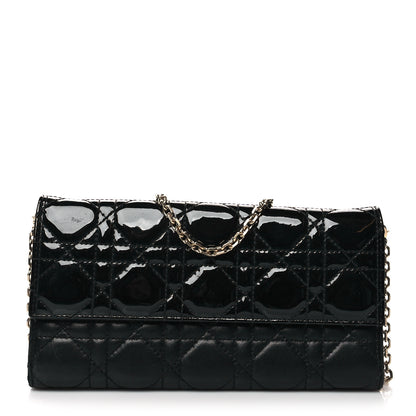 Christian Dior Patent Lambskin Cannage Lady Dior Rendezvous Wallet On Chain Black 1 of 11