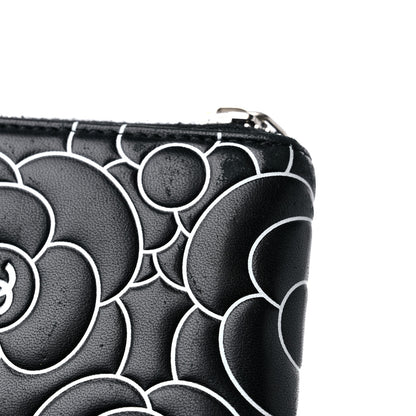 Chanel Lambskin Camellia Embossed Large Zip Around Gusset Wallet Black White 16 of 18
