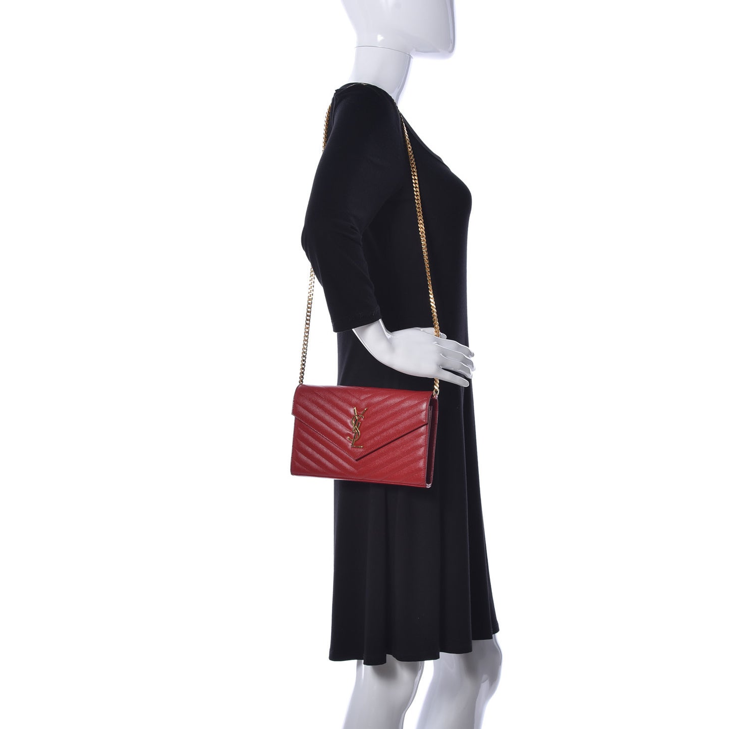 Grain De Poudre Matelasse Chevron Monogram Chain Wallet New Red