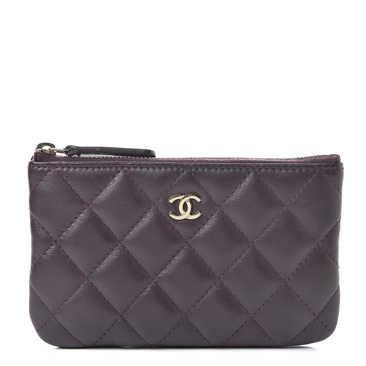Lambskin Quilted Small Cosmetic Case Dark Purple