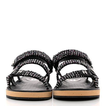 Chanel Tweed Lambskin Dad Sandals 38.5 Black White 2 of 13