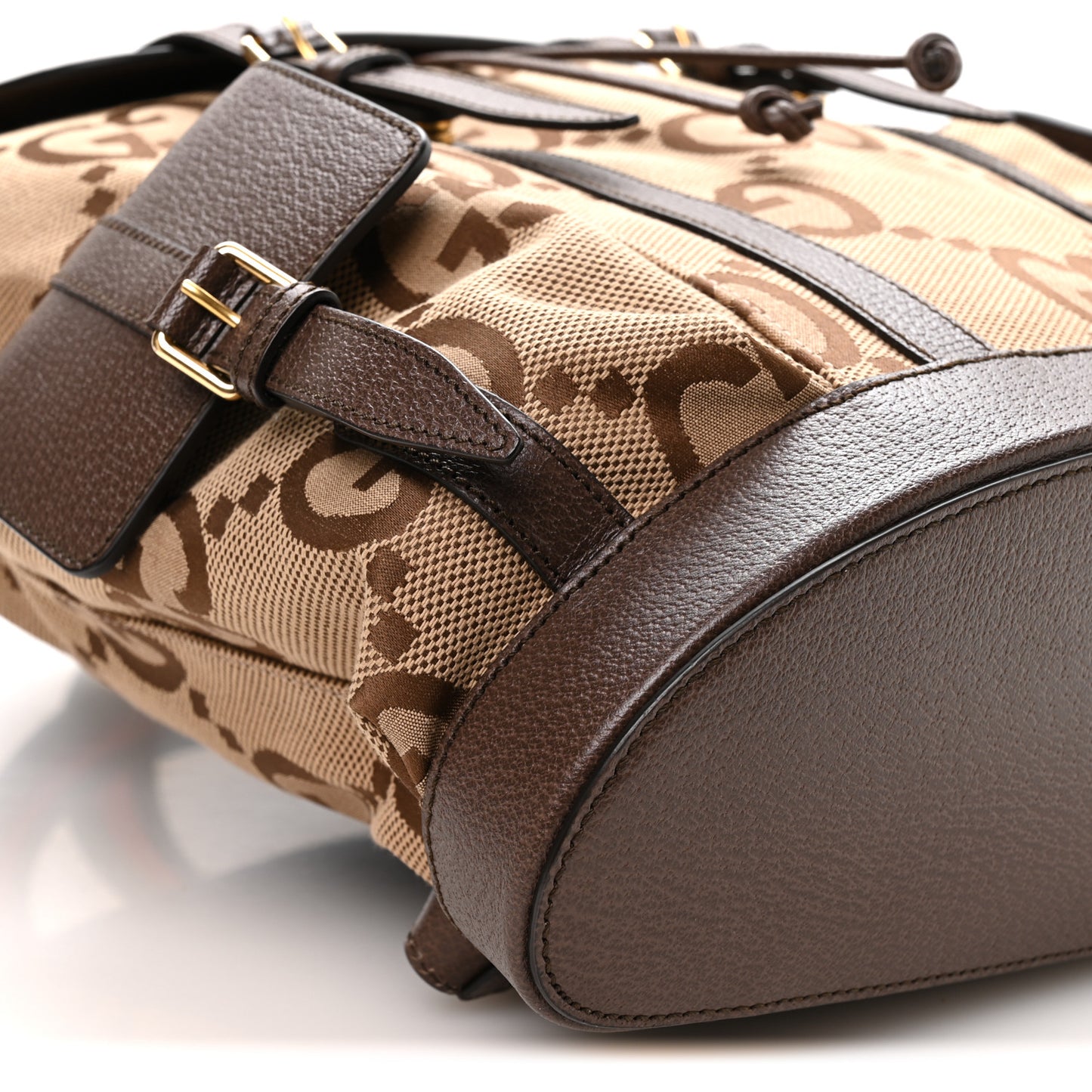 Monogram Jumbo GG Textured Dollar Calfskin Web Double Buckle Backpack Camel Ebony New Acero Camel Ebony New Acero