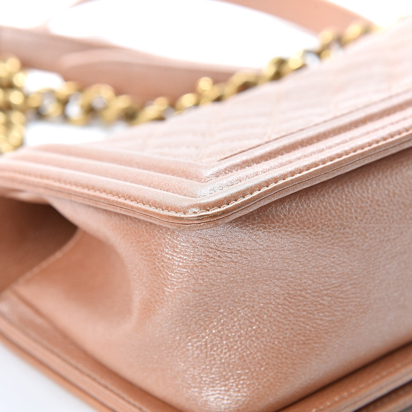 Metallic Calfskin Quilted Medium Boy Flap Dark Gold