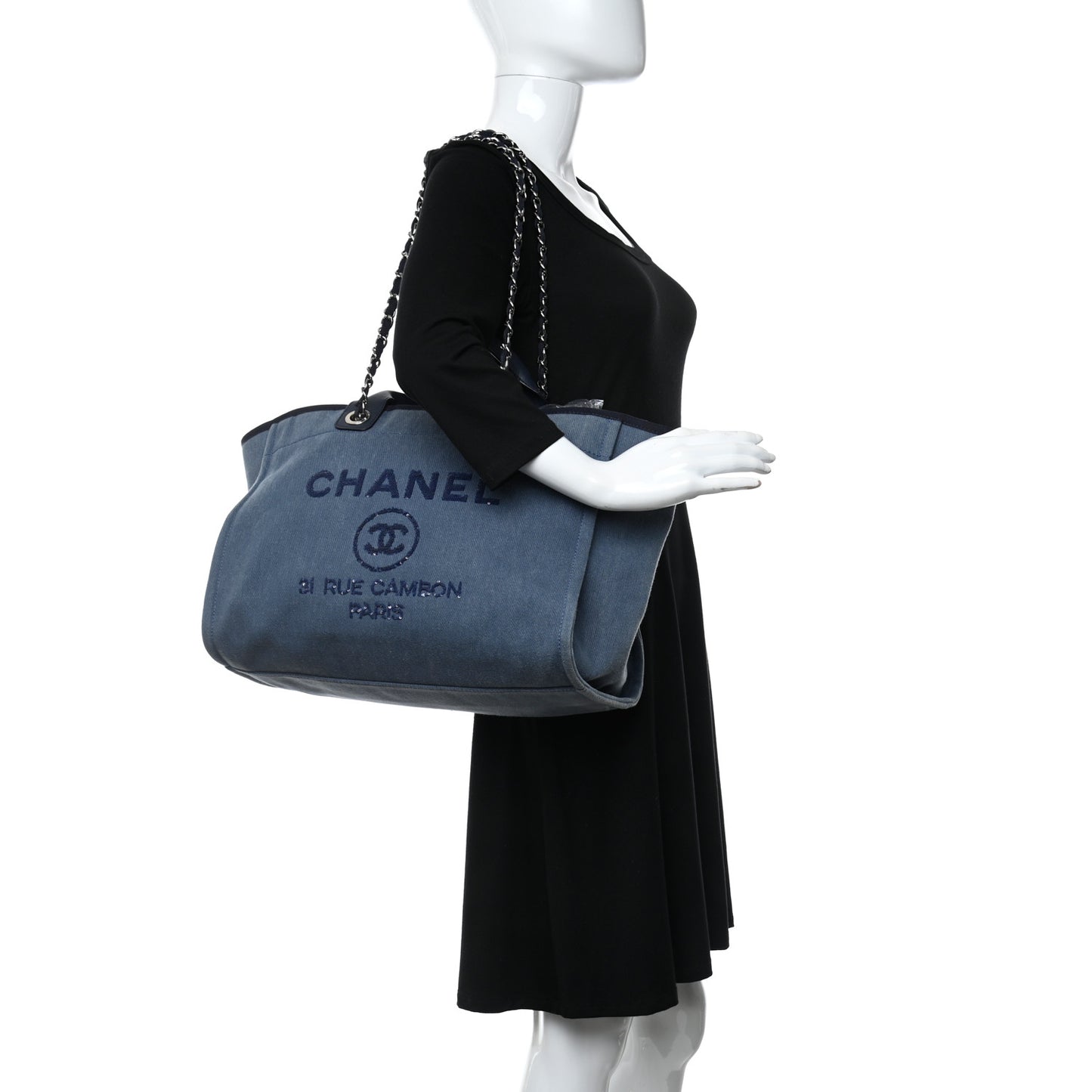Canvas Sequin Medium Deauville Tote Navy