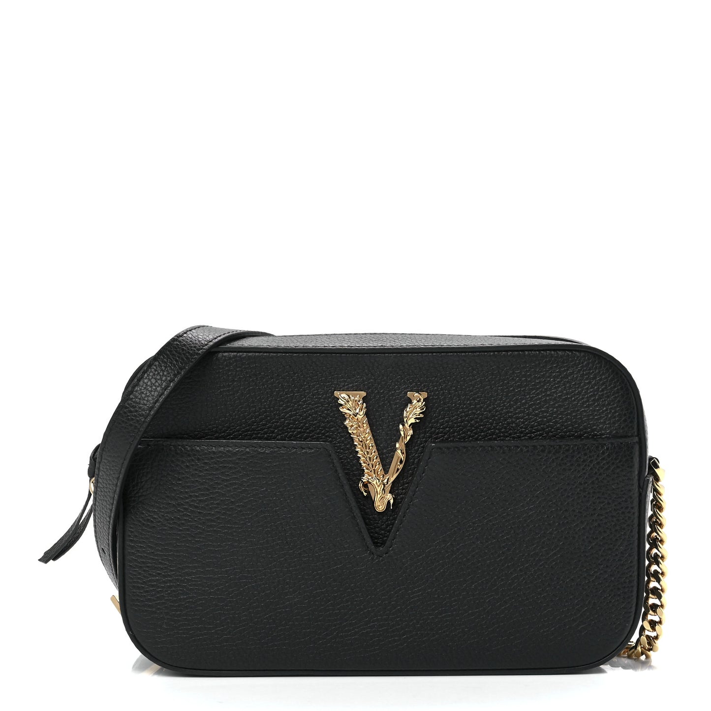 Grainy Calfskin Virtus Small Camera Bag Black