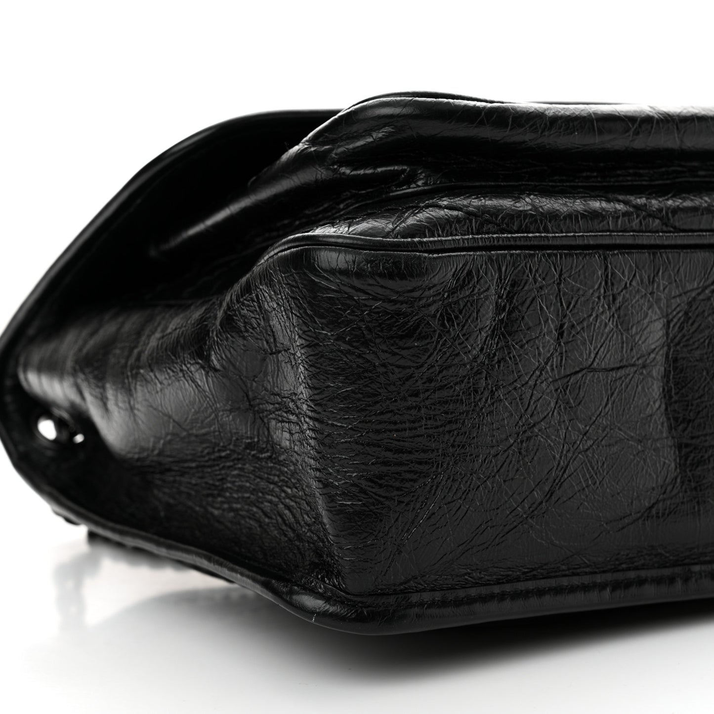 Crinkled Calfskin Matelasse Monogram Medium Niki Chain Satchel Black