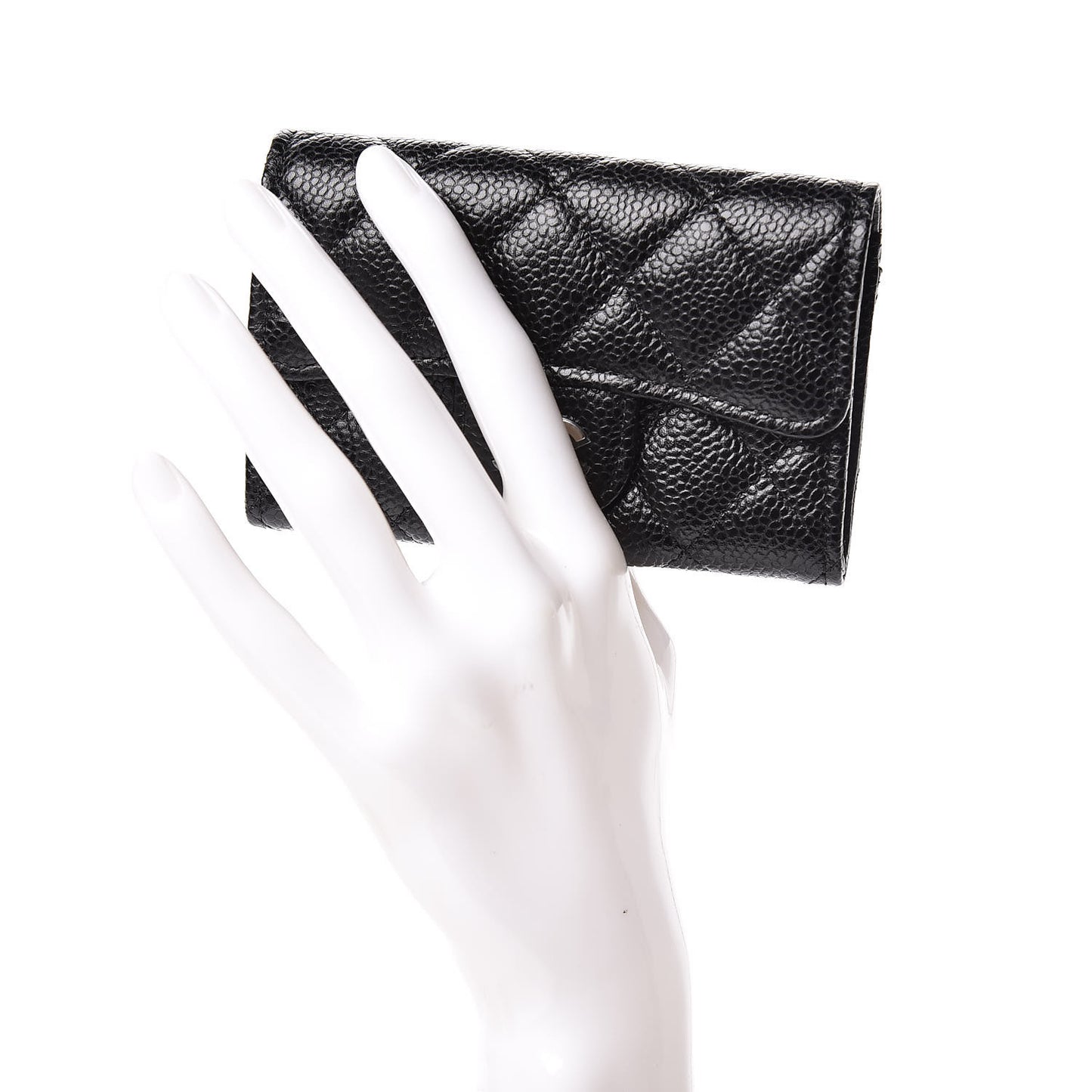 Caviar Quilted Flap Card Holder Wallet Black