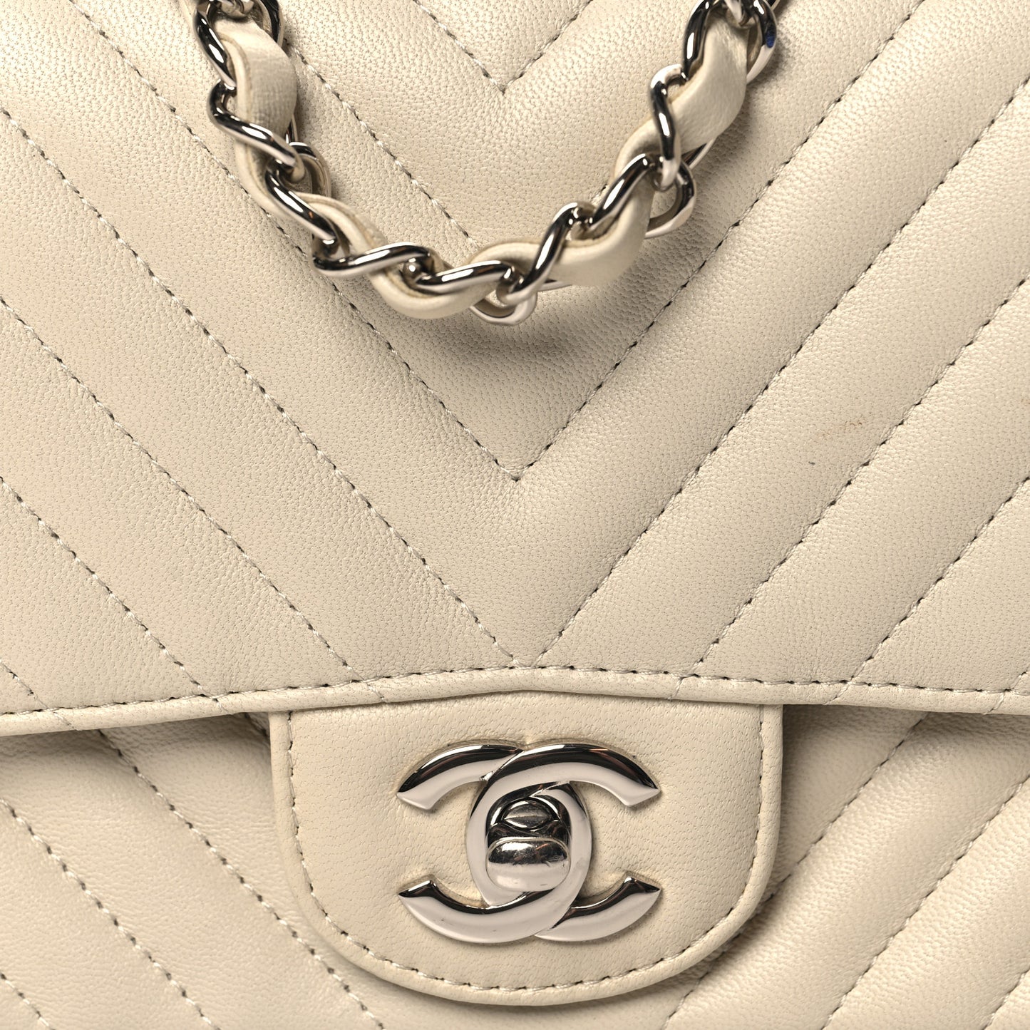 Lambskin Chevron Quilted Mini Square Flap White