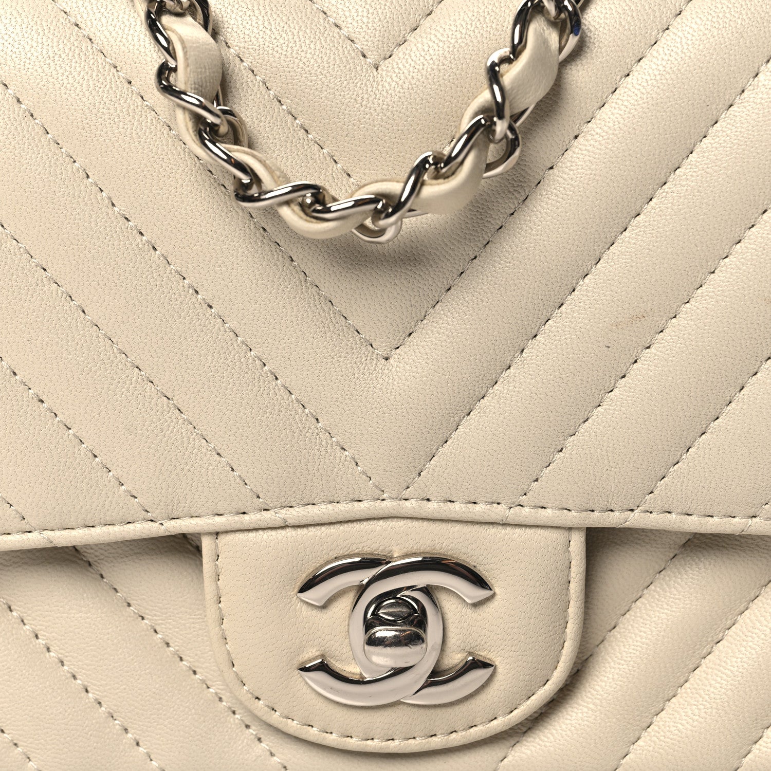 Chanel Lambskin Chevron Quilted Mini Square Flap White 8 of 11
