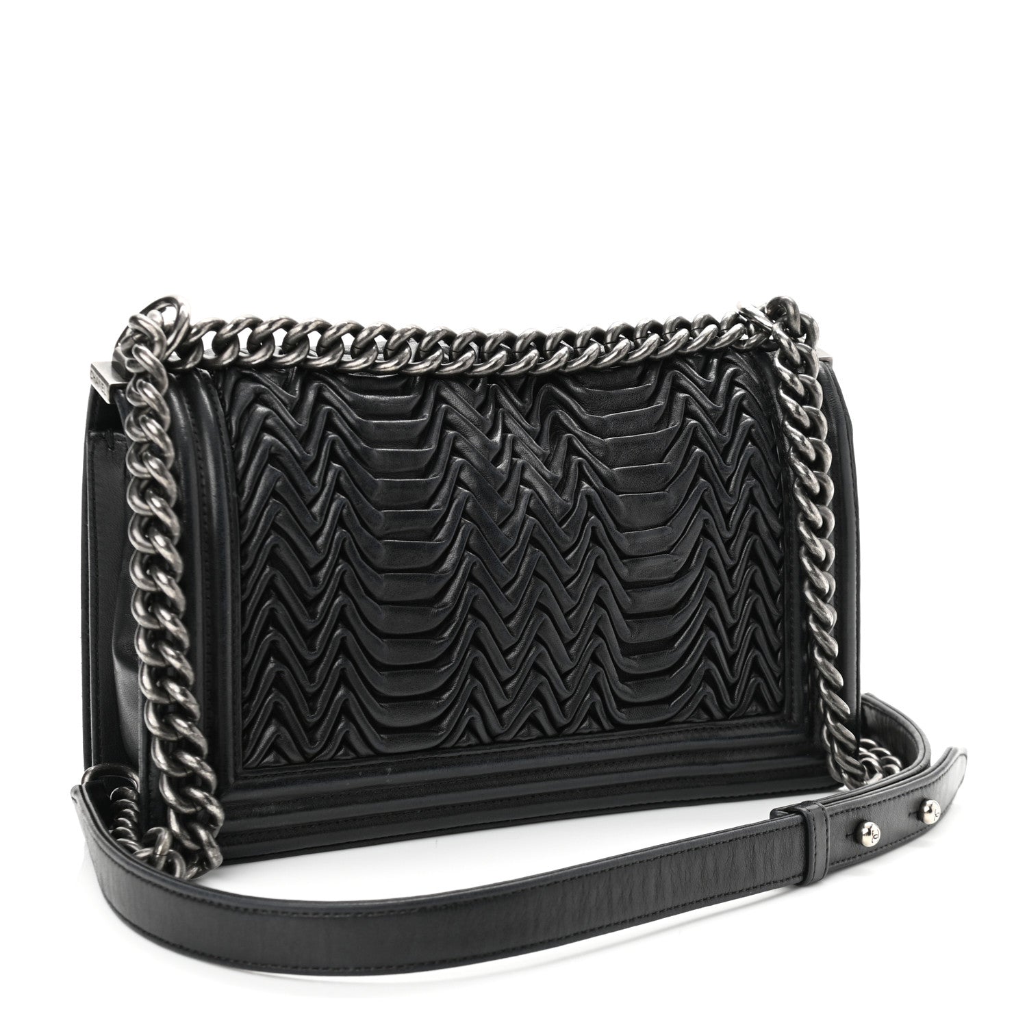 Chanel Lambskin Pleated Medium Boy Flap Black 3 of 12