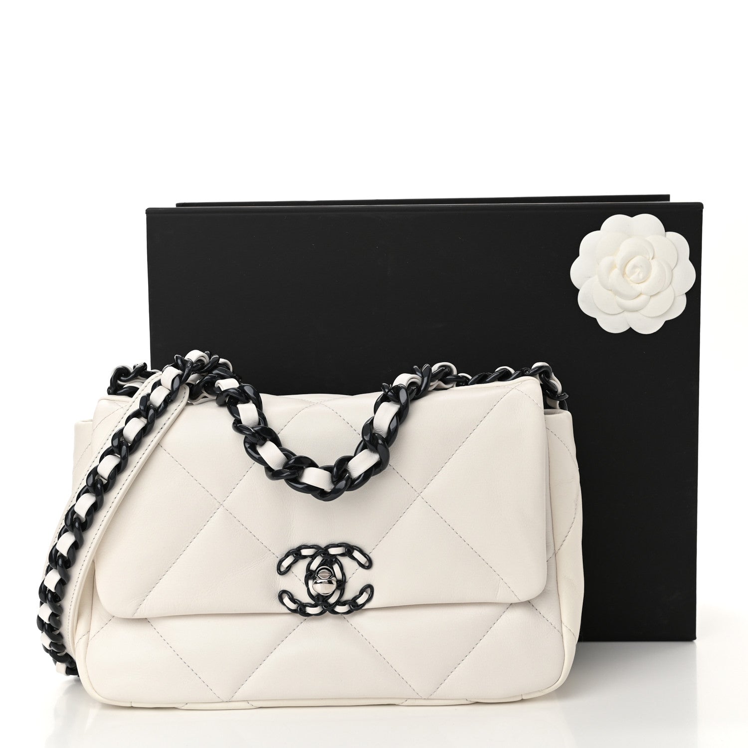Chanel Glossy Calfskin Quilted Medium Chanel 19 Flap White Black 11 of 11
