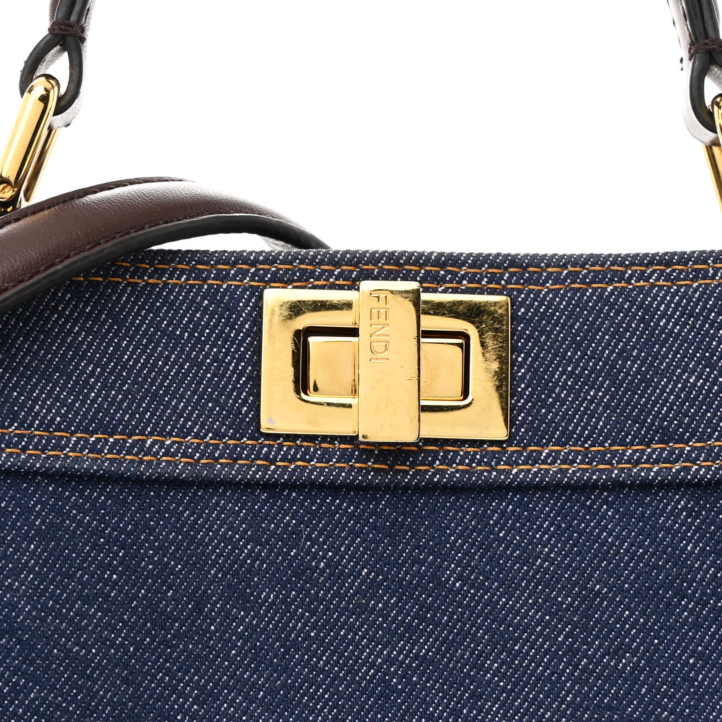 Denim Fabric Jacquard Cuoio FF 1974 Mini Peekaboo Iconic Satchel Blue Tobacco Moro