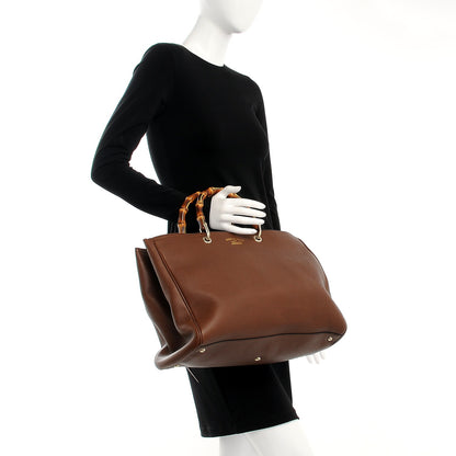 Gucci Cellarius Calfskin Large Bamboo Shopper Tote Acero 3 of 8