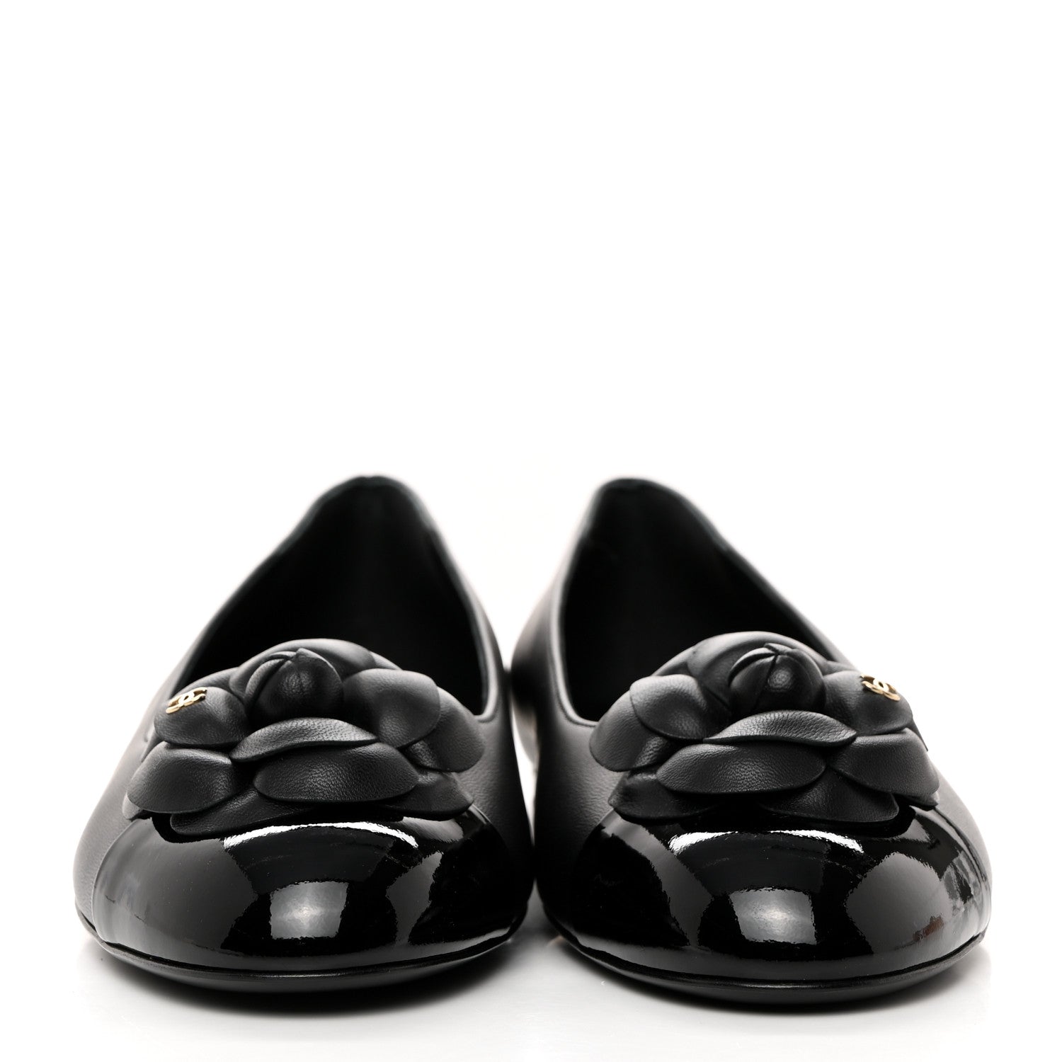 Chanel Lambskin Patent Cap Toe Camellia Ballerina Flats 41 Black 2 of 9