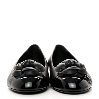 Chanel Lambskin Patent Cap Toe Camellia Ballerina Flats 41 Black 2 of 9