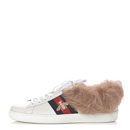 Gucci Calfskin Wool Web Bee Embroidered Mens Ace Sneakers 8 White 1 of 10