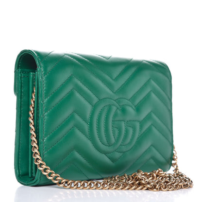 Gucci Calfskin Matelasse GG Marmont Chain Wallet Emerald Green 3 of 8