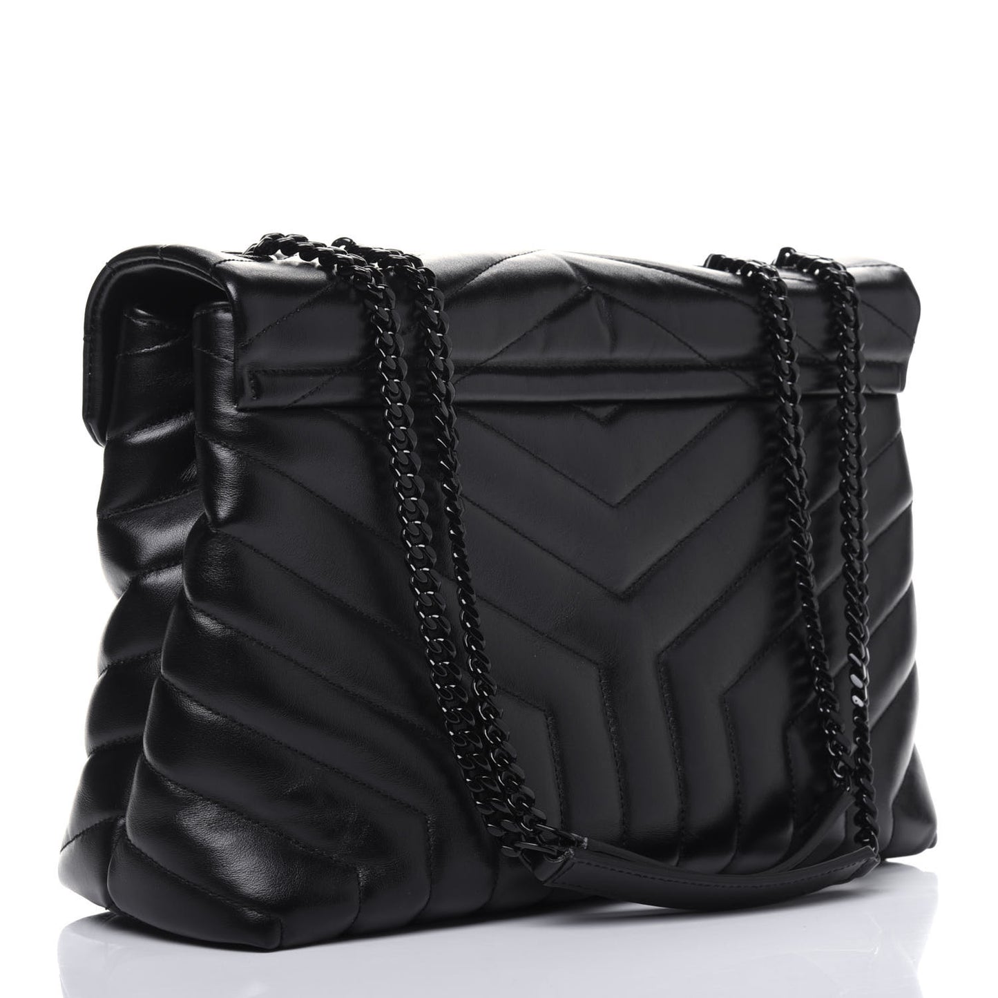 Calfskin Y Quilted Monogram Medium Loulou Chain Satchel Black