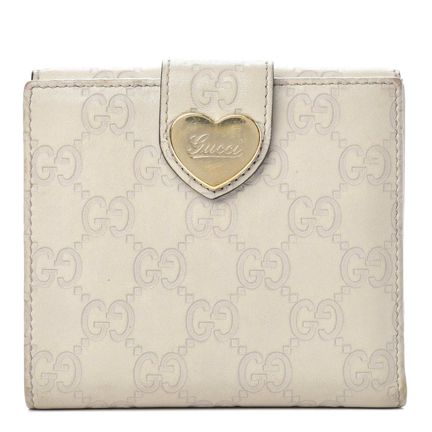 Guccissima Heart French Flap Wallet White